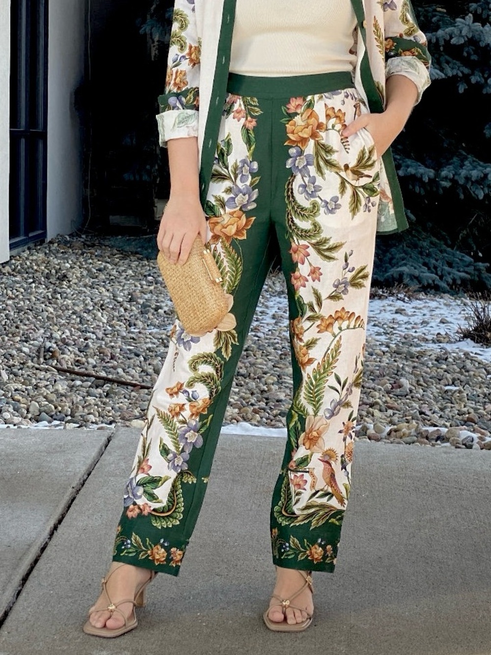 FARM Rio Sand Nature Scarf Linen Blend Straight Leg Pants Size Large NWT - Picture 7 of 16